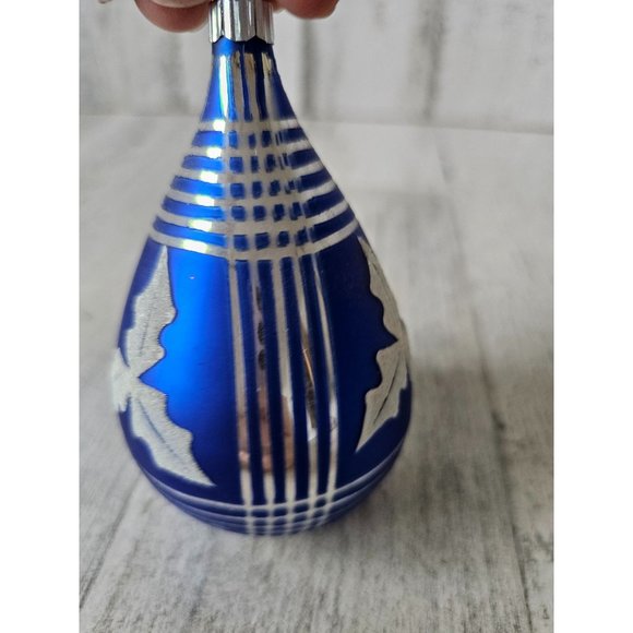 Radko shiny Brite leaf blue teardrop vintage ornament striped Xmas tree - Picture 3 of 9